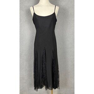 Steve Madden Vita Midi Dress With Lace Panels Spaghetti Straps Black Medium NWTs